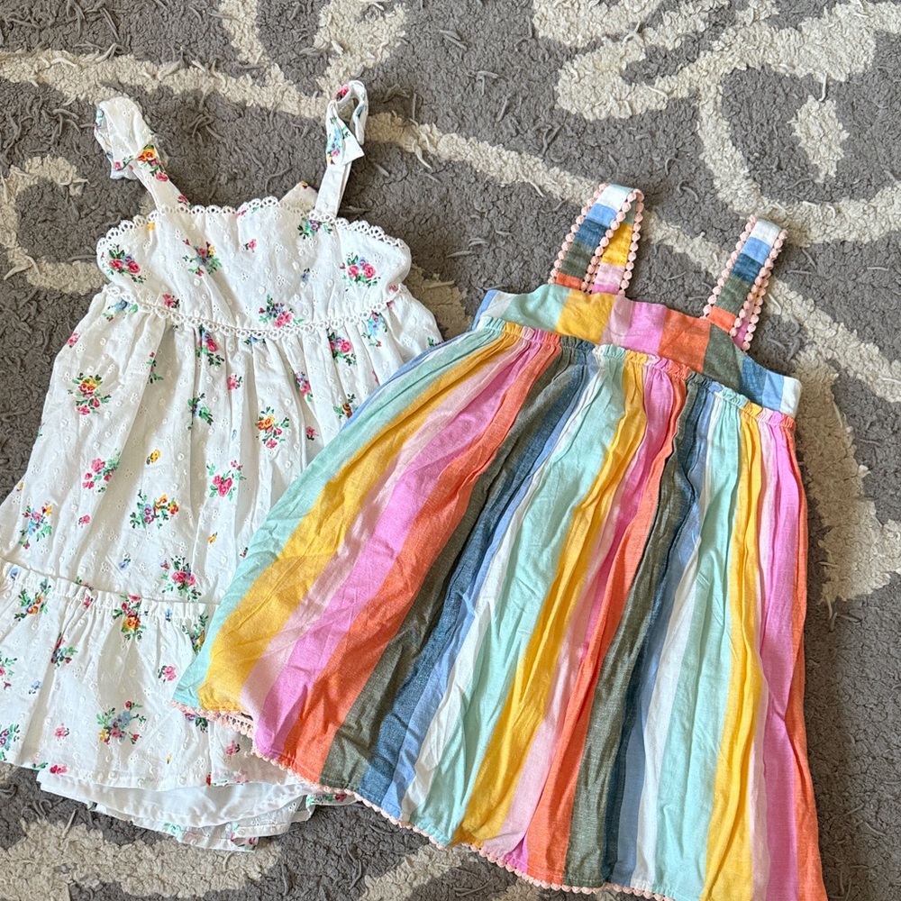 Pair of Colorful Striped and Floral Kids Dresses 5t